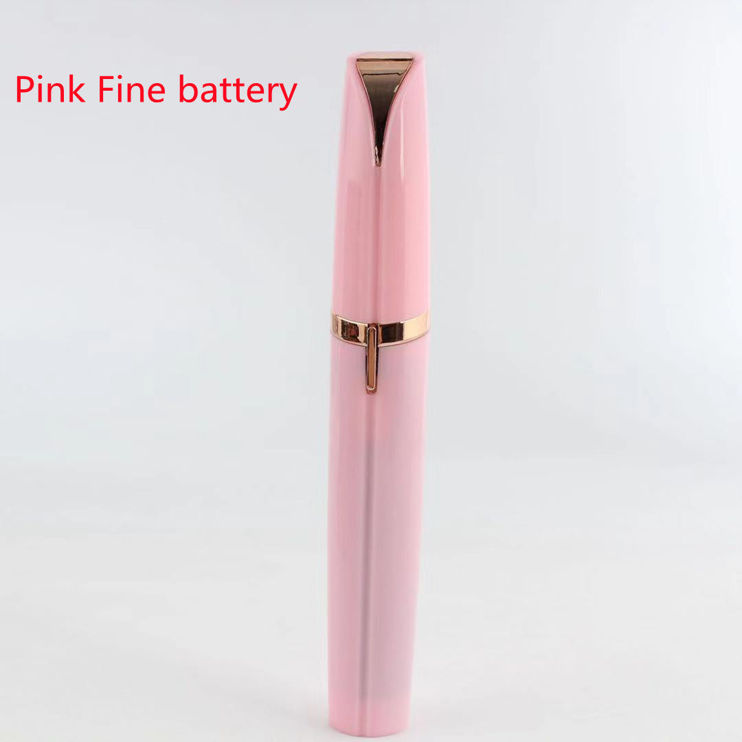 Pink Flawlessly Brows Electric Eyebrow Remover with gold-plated head and LED light.
