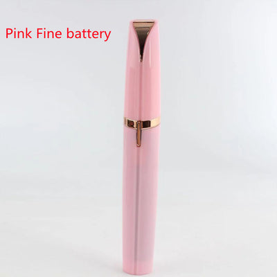 Pink Flawlessly Brows Electric Eyebrow Remover with gold-plated head and LED light.