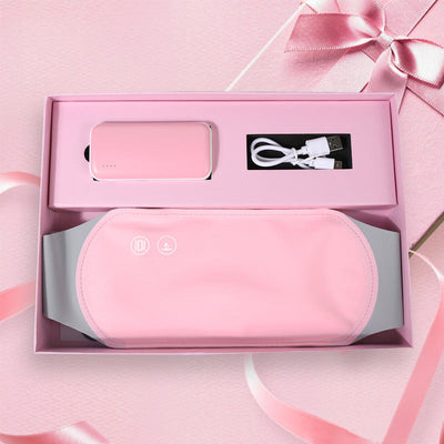 Pink Warm Heart Heating Belt gift set with USB charger and power bank for menstrual pain relief