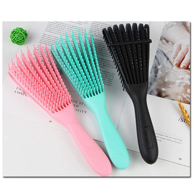 European and American Octopus multifunctional hair combs in pink, green, and black colors with flexible bristles.