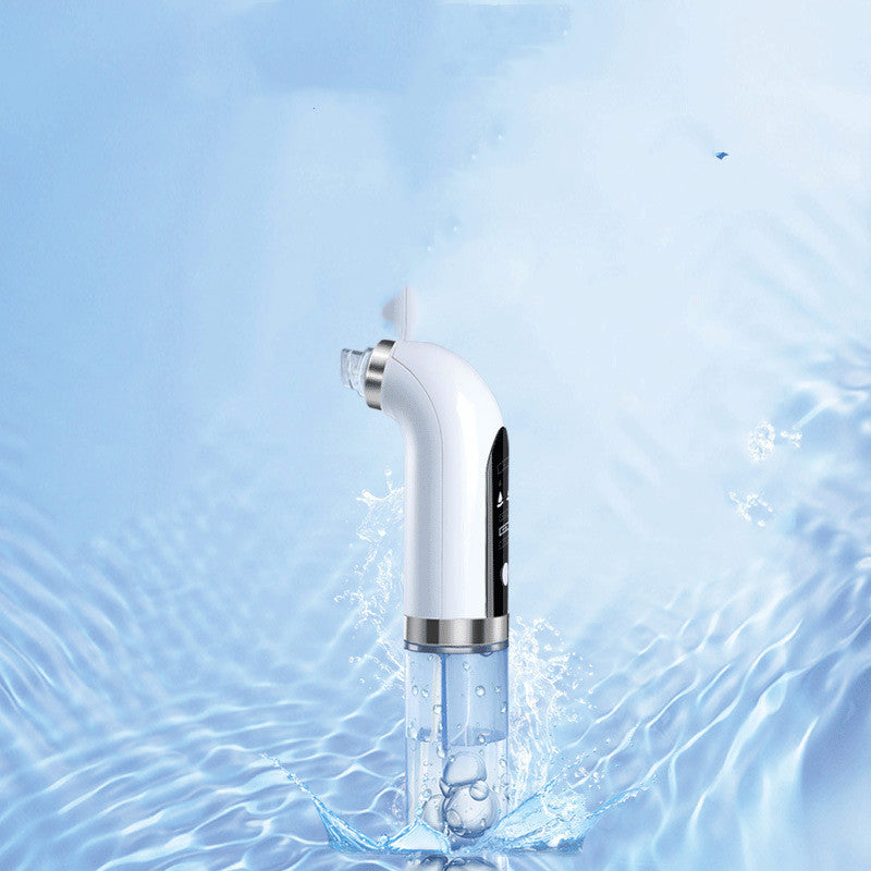Electric blackhead acne pore cleaner with powerful suction and water splash background