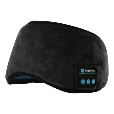 Bluetooth sleep eye mask in black with control buttons for easy wireless audio use.
