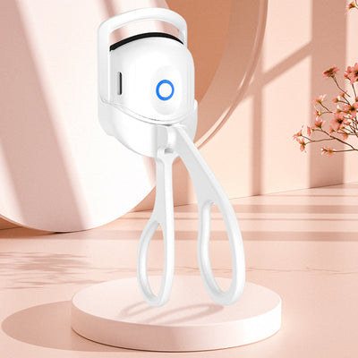 Portable rechargeable heated eyelash curler with USB Type-C fast heating and dual temperature settings for long-lasting eyelash curls