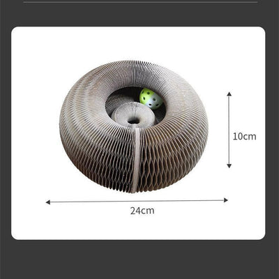 Corrugated and foldable round cat paper nest with a green ball toy, 24x24x10cm for cat play