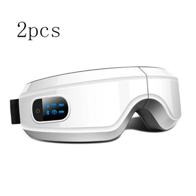 White rechargeable eye protector with LCD screen and adjustable strap for massage and Bluetooth music player, set of 2 pieces