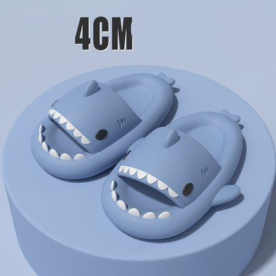 Blue adult's slippers with funny shark design and 4cm sole height for indoor and outdoor comfort