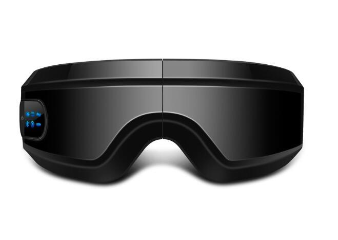 Rechargeable eye protector with 3D 4D massage, Bluetooth music player, and adjustable comfort design.
