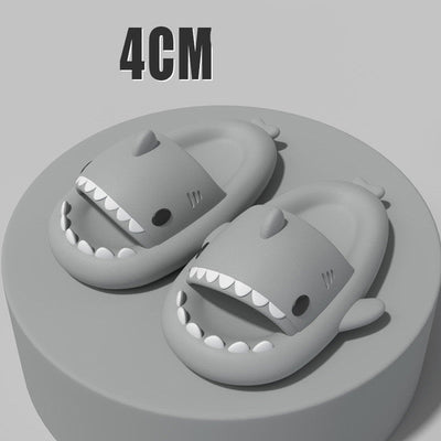 Gray adult's slippers with funny shark cartoon design and 4cm thick soles, suitable for indoor and outdoor use
