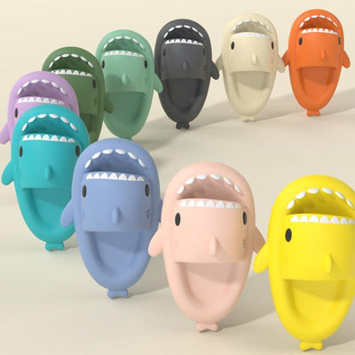 Colorful adult's shark cartoon slippers with soft EVA material for indoor and outdoor comfort