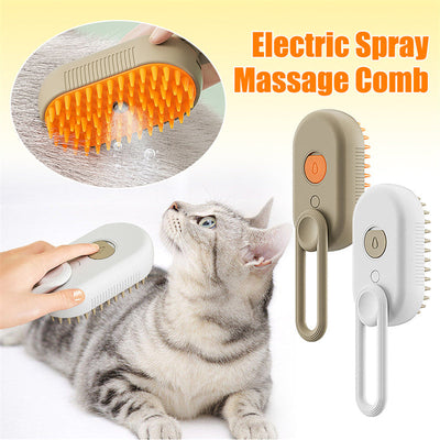 3-in-1 electric pet hair brush with steam spray and silicone bristles for cat and dog grooming and fur removal
