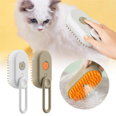 3-in-1 electric steam pet hair brush with soft silicone bristles for grooming and hair removal on cats and dogs