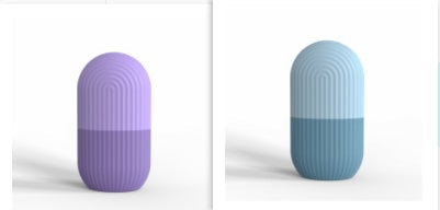 Silicone ice cube tray mold in purple and blue for facial massage and skin care.