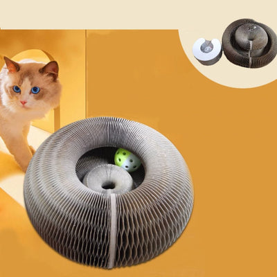 Foldable corrugated paper cat nest with ball toy for cat play and relaxation