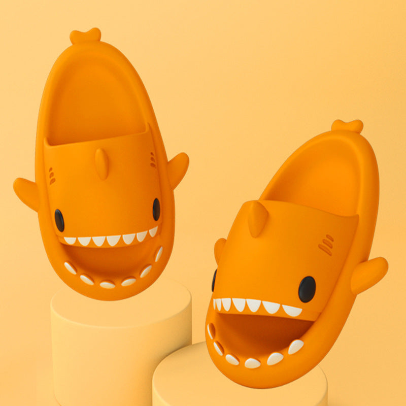Funny orange shark cartoon adult's slippers for indoor and outdoor comfort with anti-slip EVA sole