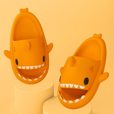 Funny orange shark cartoon adult's slippers for indoor and outdoor comfort with anti-slip EVA sole