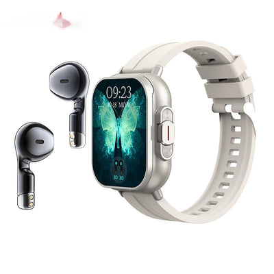 Cross-border new arrival smart watch with TWS Bluetooth headset, heart rate monitor, and waterproof design in beige color