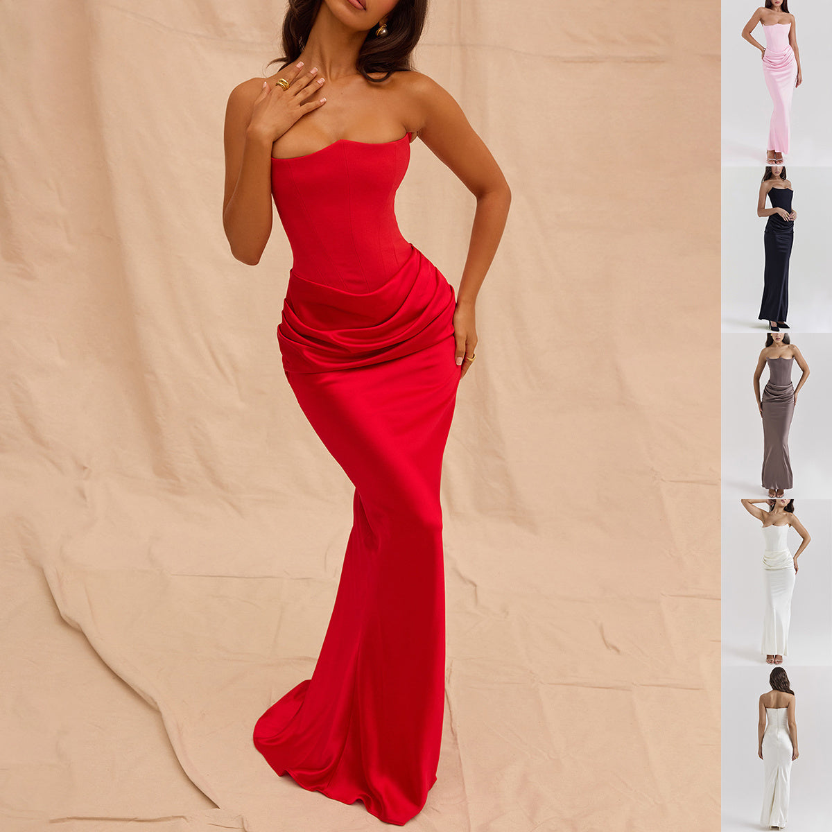 sexy slim tube top long red dress backless evening gown for women party clothing