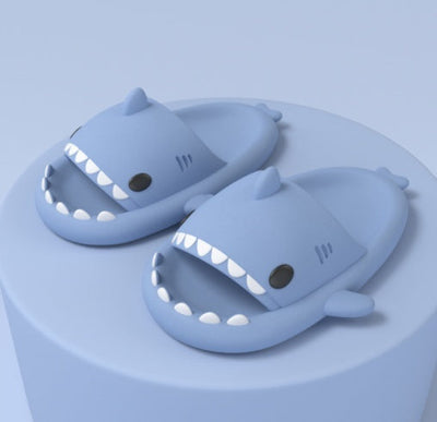 Adult's blue shark cartoon slippers with teeth design, indoor and outdoor EVA comfort footwear