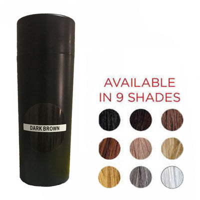 Black cylindrical container of Hair Bun Powder in dark brown shade with color options available in nine shades for hair volume and styling