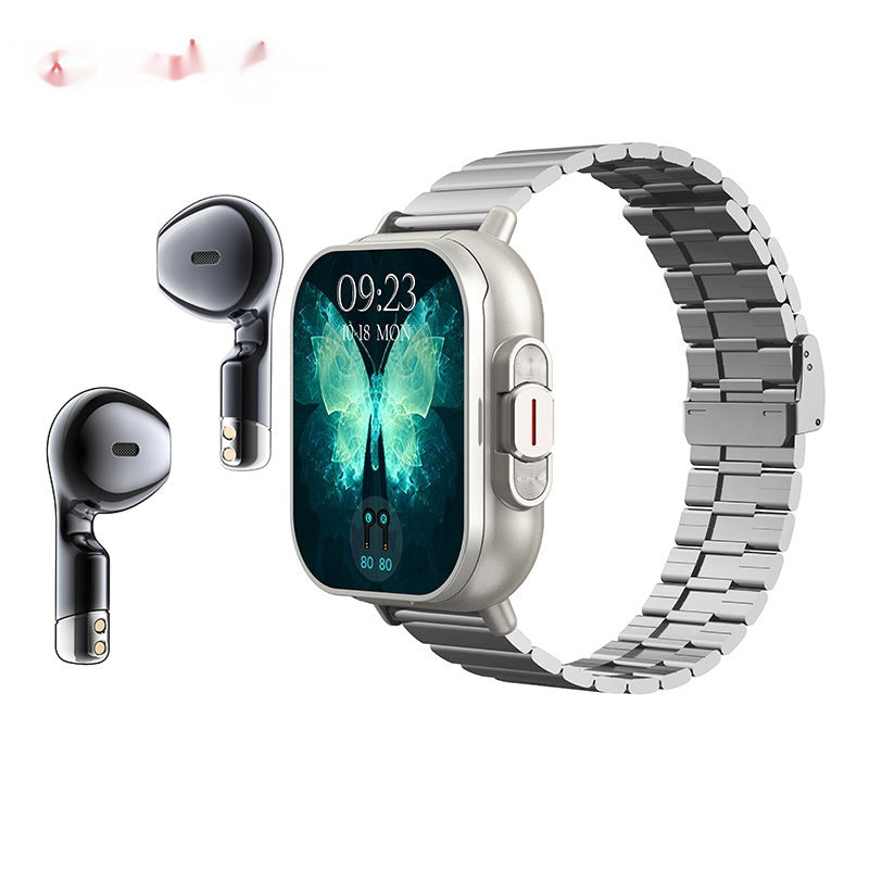 Cross-border new arrival smart watch with metal band and wireless TWS Bluetooth headset combo with heart rate monitor and touchscreen display
