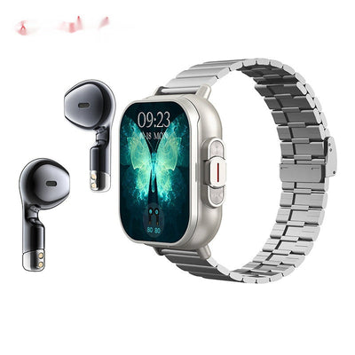 Cross-border new arrival smart watch with metal band and wireless TWS Bluetooth headset combo with heart rate monitor and touchscreen display