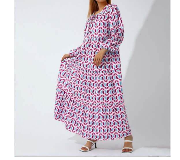 British style dress women's vintage bohemian long sleeve floral printed maxi dress