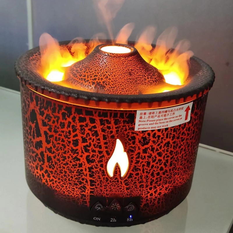 Ultrasonic essential oil humidifier with volcano design and flame simulation aromatherapy diffuser